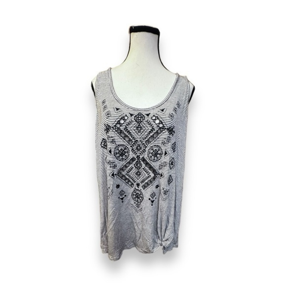 Women’s torrid 1 Striped Tribal Cut Out Embroidered Hip Knot Tank Top 14 16 1XL
